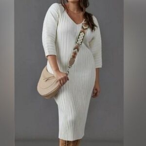 NWOT! Anthropologie MAEVE Maris cream soft midi sweater dress, 1X.